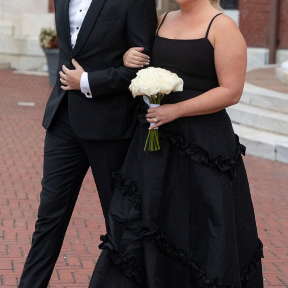 🖤✨ Likely Arissa Gown Black Ruffle Trim Taffeta Maxi Dress Sz 12 - Picture 9 of 15